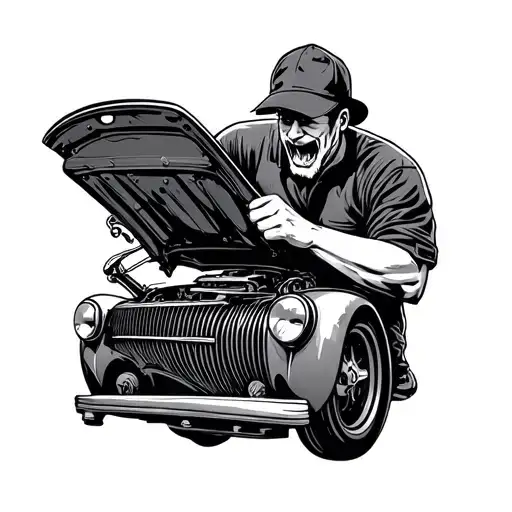 Fast Cars Mechanic Working On A Vintage