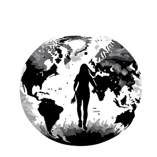 Father Daughter Walking On Worldmap