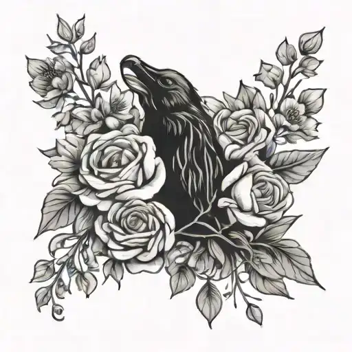 A Tattoo Of A Floral Bouquet With Hidden Animal Silhouettes Among The Flowers