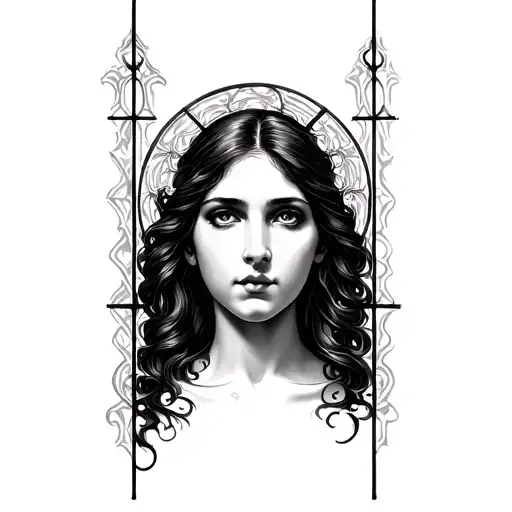 Church Window Black And White Womans Face In Negative