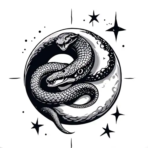 Snake Slithering With Moon And Stars Forming