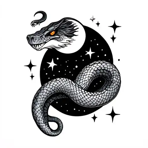 Long Snake With Moon And Stars