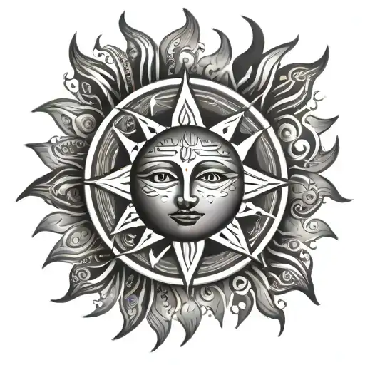 Tribal Divine Sun Whit Fiery Aura