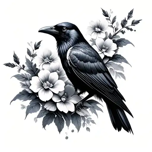 Raven With Flowers