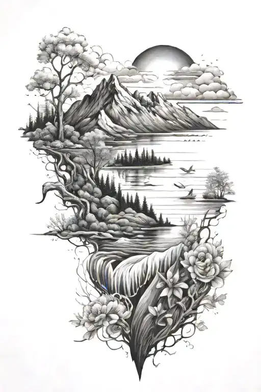 Nature Inspired Tattoo Ocean And Mountain