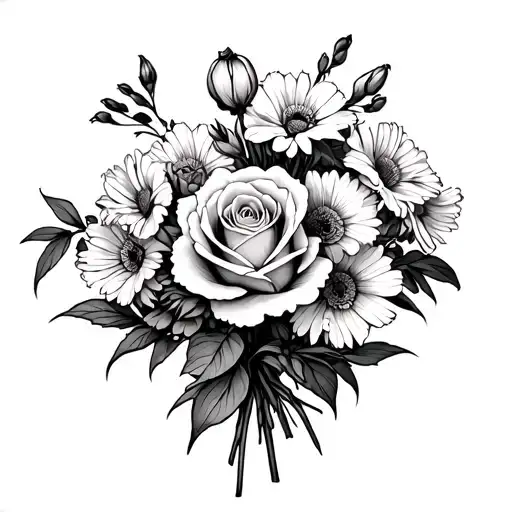 Bouqet With Carntion Rose Gladiolus Aster And Marigold