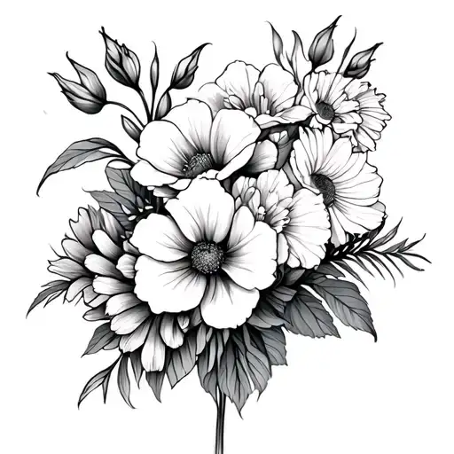 Bouqet With Carntion Rose Gladiolus Aster And Marigold