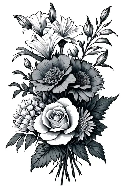 Bouqet With Carntion Rose Gladiolus Aster And Marigold