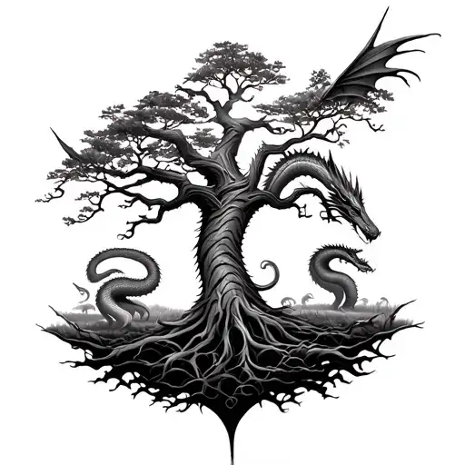 Tree Of Life With Scene With Dragons