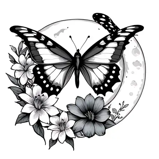 Butterflies Flowers And Moon