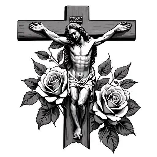 Jesus Cross And Roses Intertwined