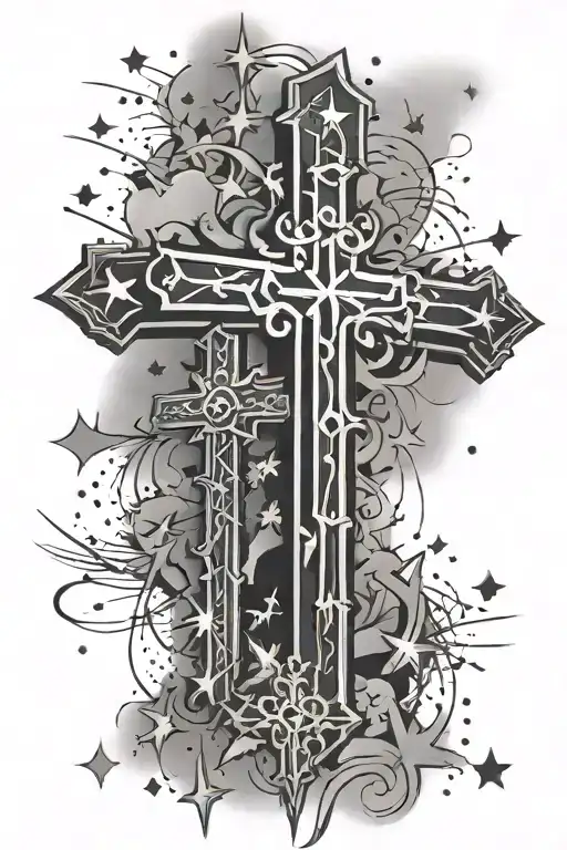 Crosses In The Background With Stars