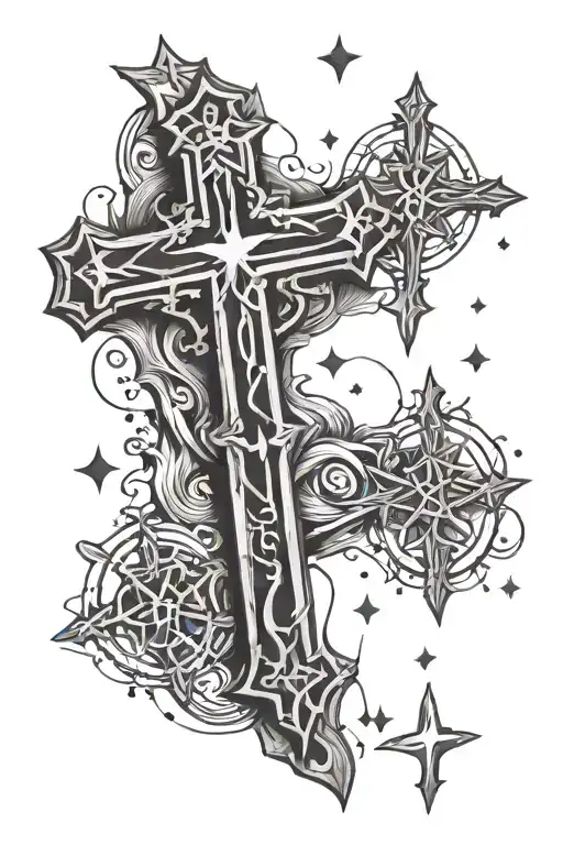 Crosses In The Background With Stars