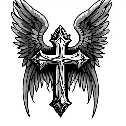 Cross With A Thorn Crown And Angel Wings