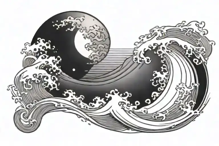 Waves With A Crescent Moon