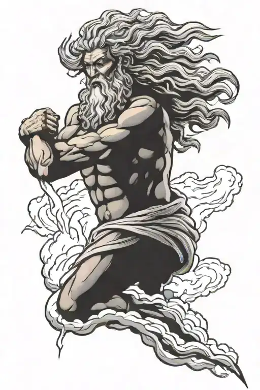 Zeus On Cloud With Lightning Bolt In Hand