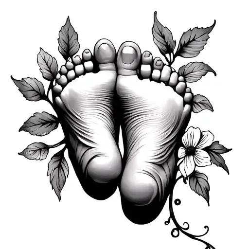 Baby Feet With Vine Of Flowers Intertwined