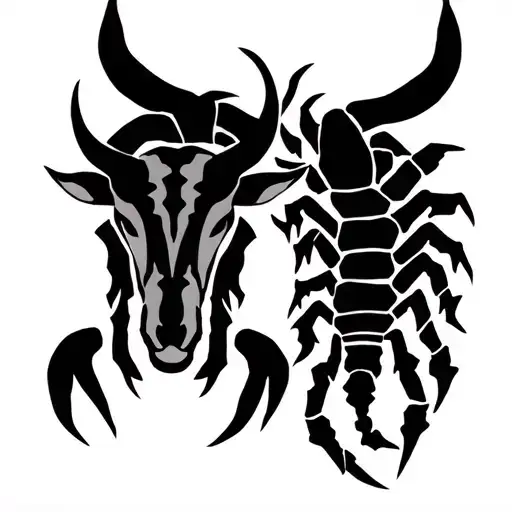 Scorpio And Taurus Zodiac Signs Combined In Tribal Style