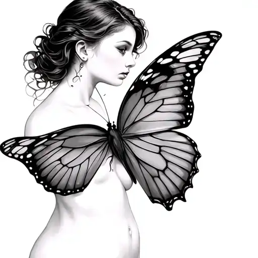 Female Morphing Into A Butterfly Wings