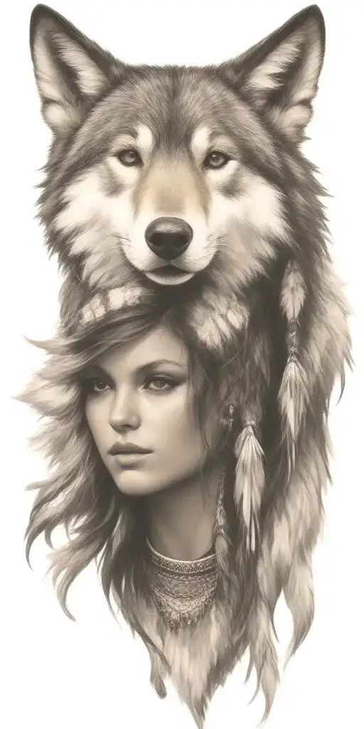 Young Adorable Native American Woman Wolf