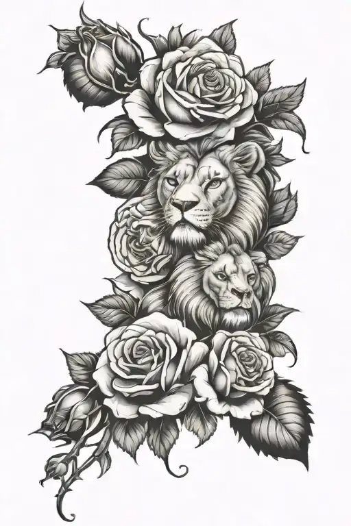 Roses With Lion And Skulls