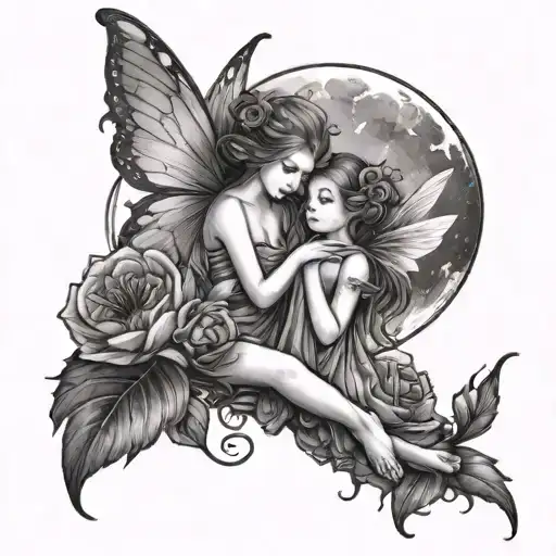 Fairies With Little Moon Shining With Flowers Forming Beautiful