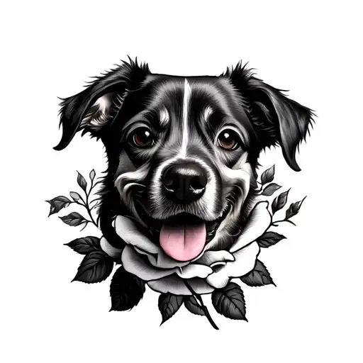 Dog Portrait With Rose Intertwined