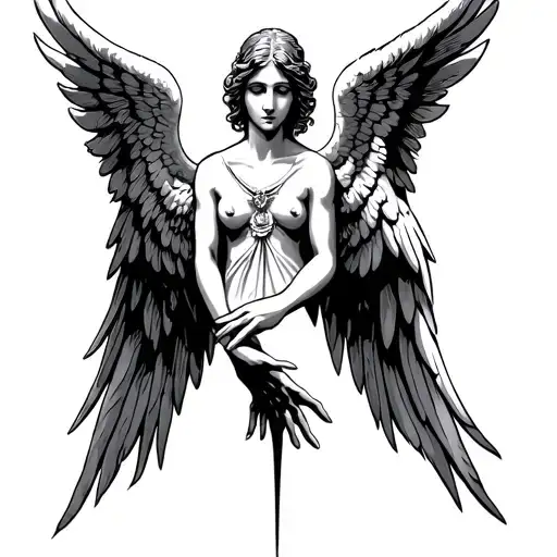 Angel Wings With Hand Reaching Towards Under It