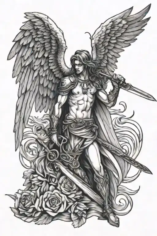 Fallen Angel Holding A Sword To Kill Phoenix
