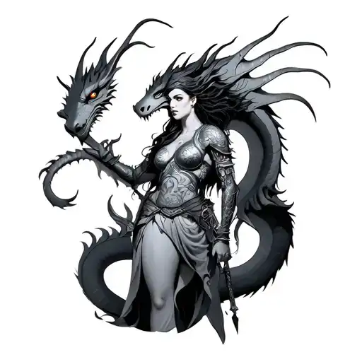 Warrior Woman With Dragon