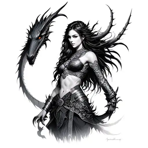 Warrior Woman With Dragon