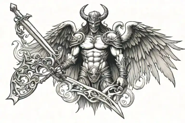 Demon And Angel Holding A Sword