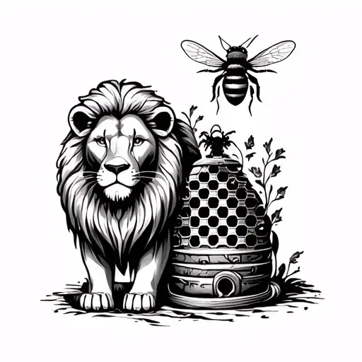Honeycomb With Lion And Bee Hive