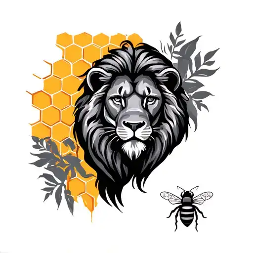 Honeycomb With Lion And Bee