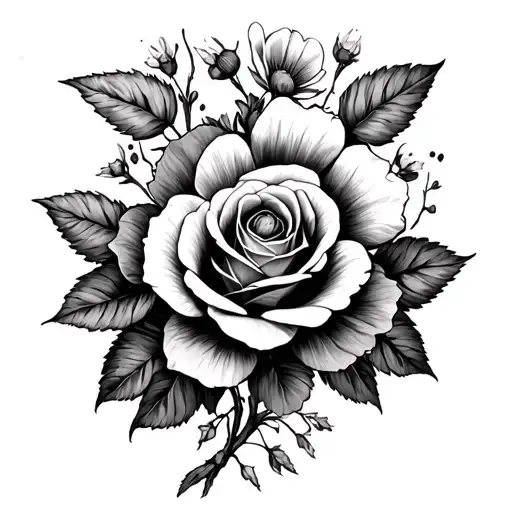 Roses And Cosmos Flowers Black And White