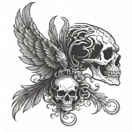 Phoenix Wrapped Around A Skull