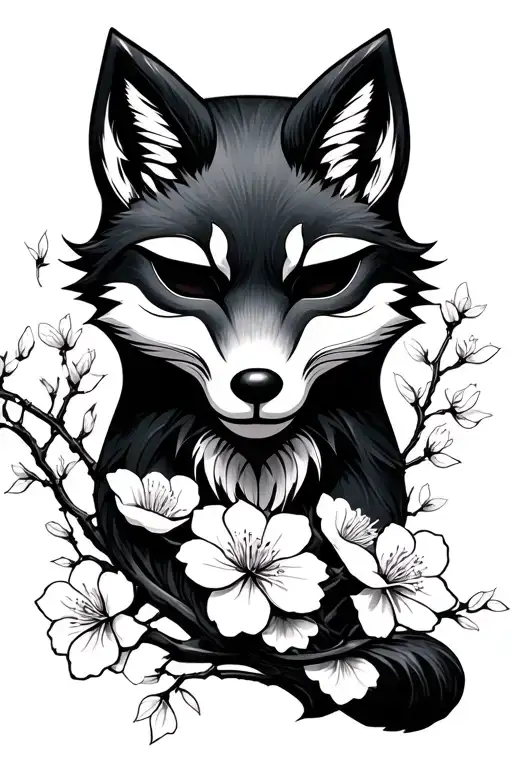 Cherry Blossoms And Fox Mask