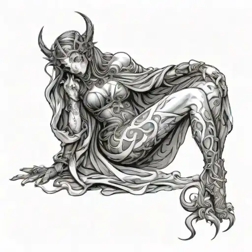 Full Body Female Medevil Character Representing Lust Deadly Sin