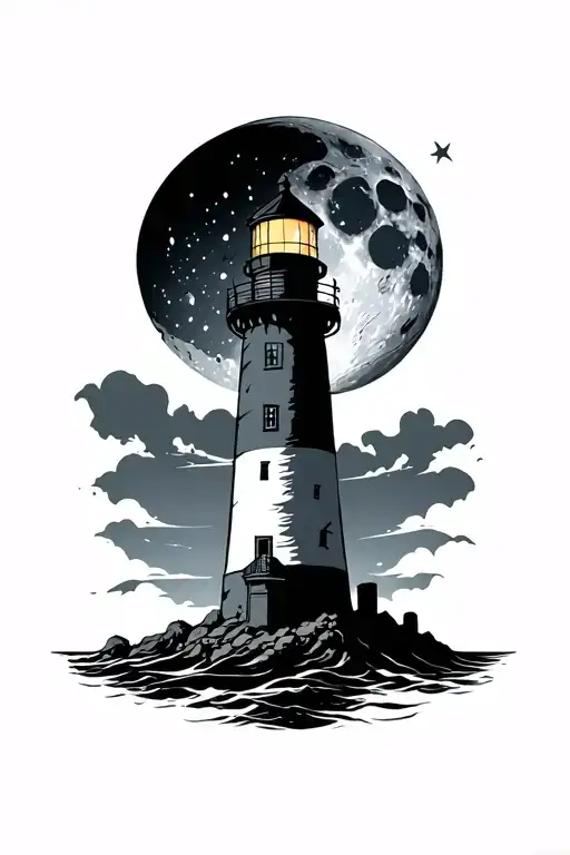 Lighthouse With Black Moon
