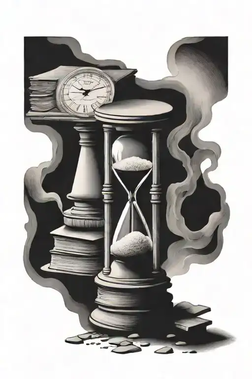 Books Stacked With Hourglass Representing Time Passing