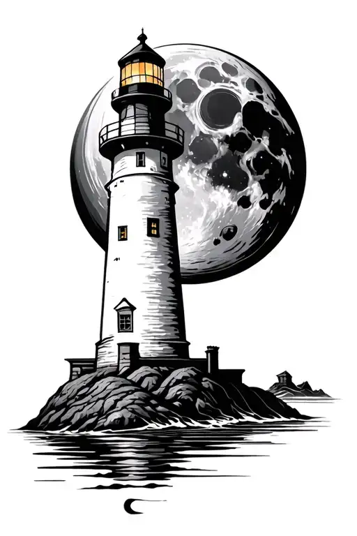 Lighthouse With Black Moon