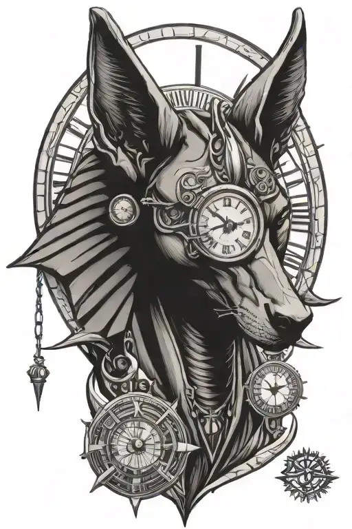 Anubis With Clock Above Eye Of Ra Under Egyptian God