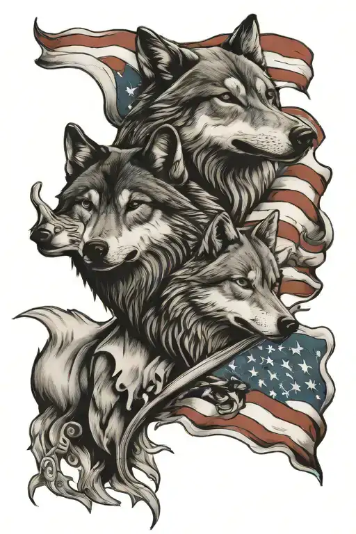 American Flag And Wolf