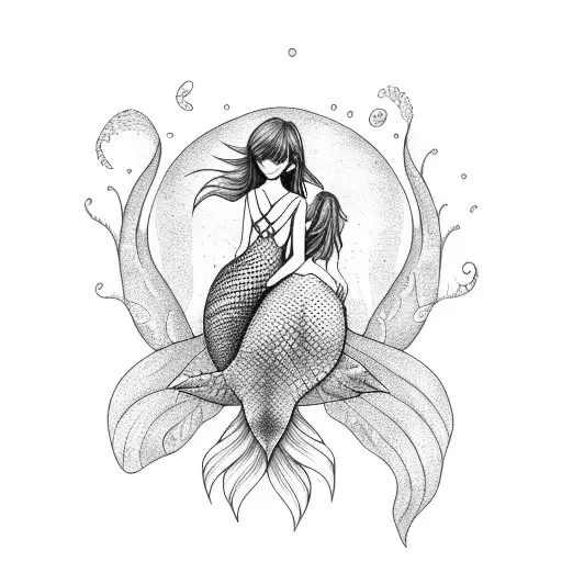 Mermaid Hugging A Black Cat