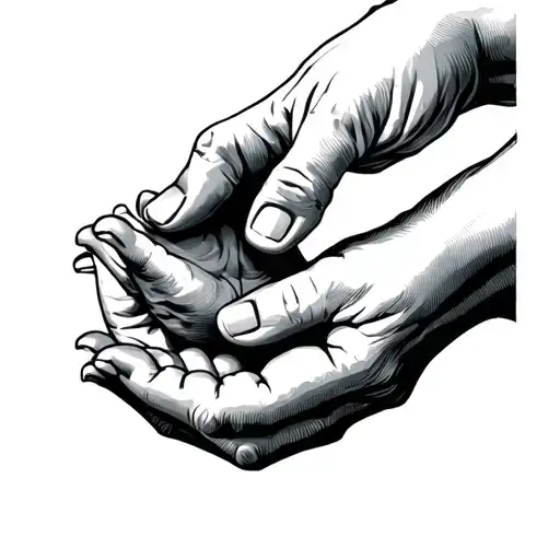 A Big Hand Holding A Little Hand Drawing