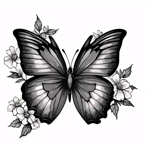 Butterfly With One Wing Of Flowers Blooming