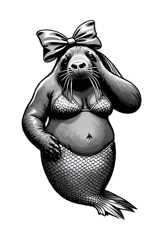 Walrus Wearing Mermaid Bikini With A Bow On Their Head Thinking They Are Beautiful
