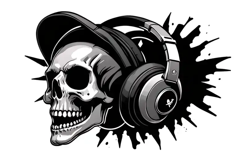 Funny Skull Wearing Headphones