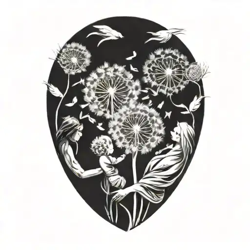 Dandelion Seeds Transforming Into Two Babies Being Carried By A Mother