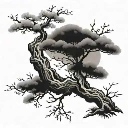 Chinese Pine Tree And Plum Blossom Tree